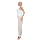 Women Sleeveless Sexy Cutout Pants Mesh Two-Piece Set