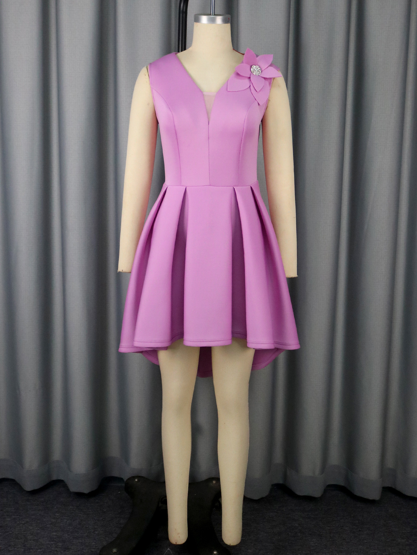 Summer Floral Sleeveless A-Line Short Dress Deep V Elegant Party Evening Gown