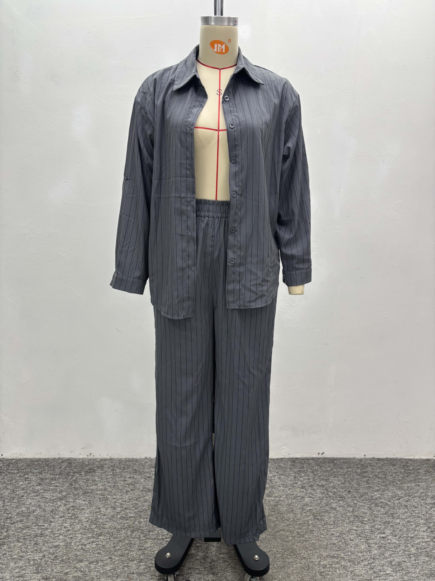 Africa Casual Women's Long Sleeve Striped Shirt High Waist Pants Trendy Fashion Two-Piece Set