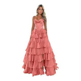 Strapless Tiered Puff Ball Gown Long Dress Slim Strapless Evening Gown（Processing time need 3-6 days）