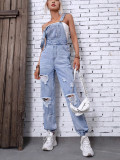 Women's Straps Overalls Ripped Denim Jumpsuit