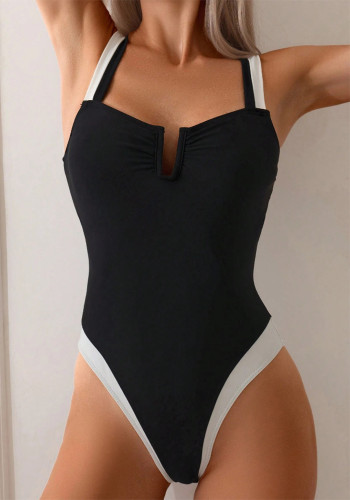 Sexy Deep V Low Back Solid Color One-Piece Swimsuit