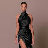 Chic Halter Neck Sleeveless Long Dress Slim Waist Mermaid Slit Evening Dress（Processing time need 3-6 days）