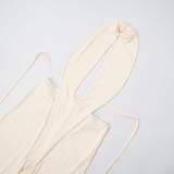 Women's Sexy Solid Color V-Neck Halter Neck Low Back Tie Waist Jumpsuit