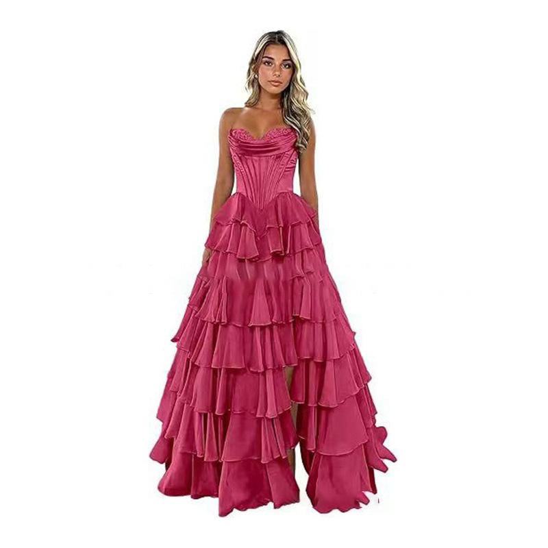 Strapless Tiered Puff Ball Gown Long Dress Slim Strapless Evening Gown(Processing time need 3-6 days)