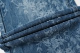 Blue Jacquard Denim Pants Women Loose Wide Leg Straight Leg Trousers