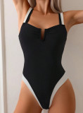 Sexy Deep V Low Back Solid Color One-Piece Swimsuit