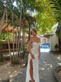 Sexy White Floral Strap Slit Dress