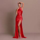 Chic Halter Neck Sleeveless Long Dress Slim Waist Mermaid Slit Evening Dress（Processing time need 3-6 days）