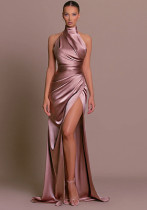 Chic Halter Neck Sleeveless Long Dress Slim Waist Mermaid Slit Evening Dress(Processing time need 3-6 days) Chic Halter Neck Sleeveless Long Dress Slim Waist Mermaid Slit Evening Dress(Processing time need 3-6 days)