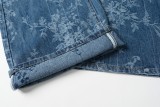 Blue Jacquard Denim Pants Women Loose Wide Leg Straight Leg Trousers
