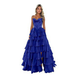 Strapless Tiered Puff Ball Gown Long Dress Slim Strapless Evening Gown（Processing time need 3-6 days）