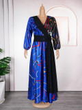 Africa Women's Muslim Color Block Print Plus Size Long Dress