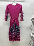 Africa Plus Size Dress Fashion Rainbow Ruffle Chic Elegant Slim Fit Midi Dress