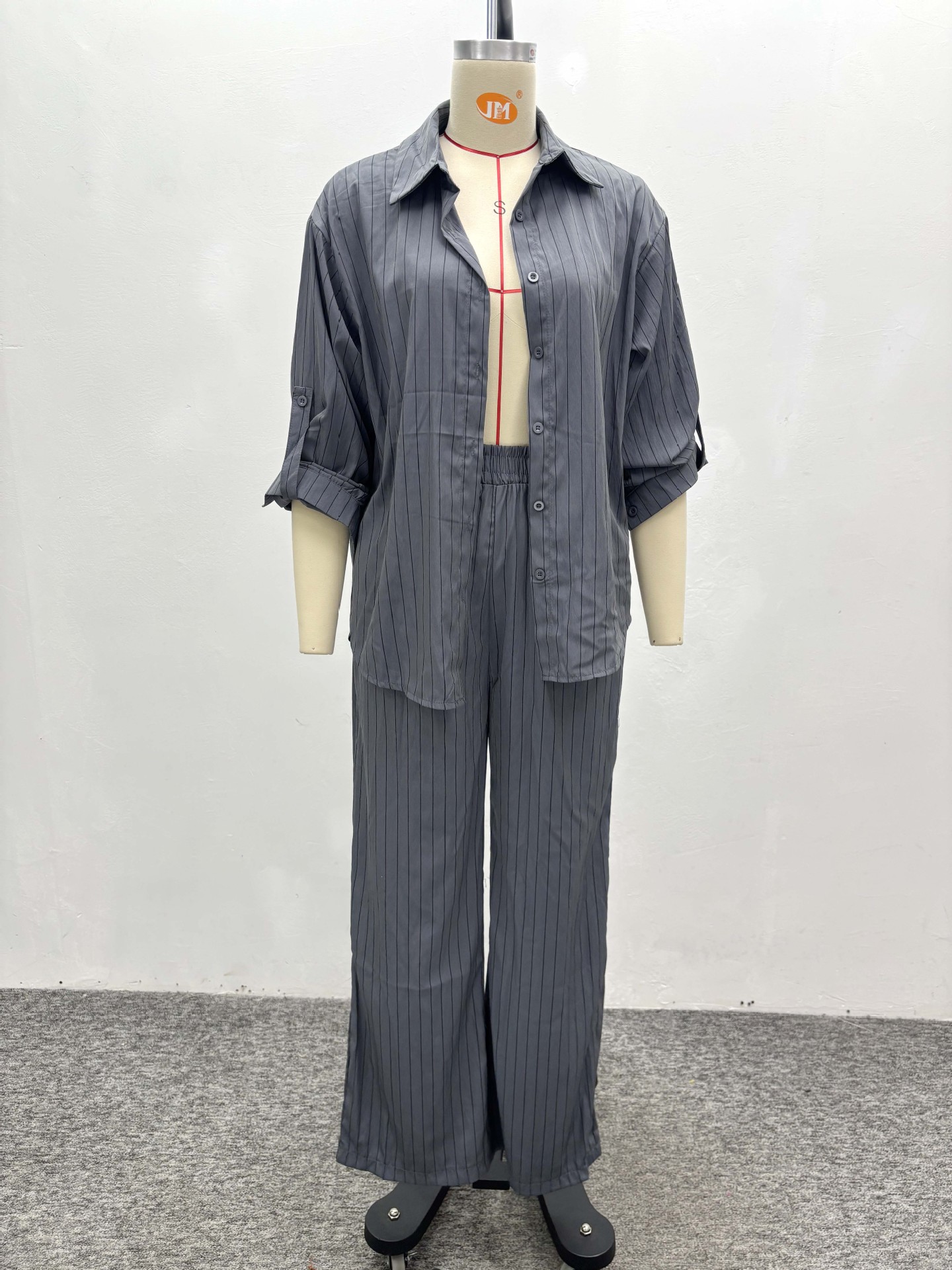 Africa Casual Women's Long Sleeve Striped Shirt High Waist Pants Trendy Fashion Two-Piece Set