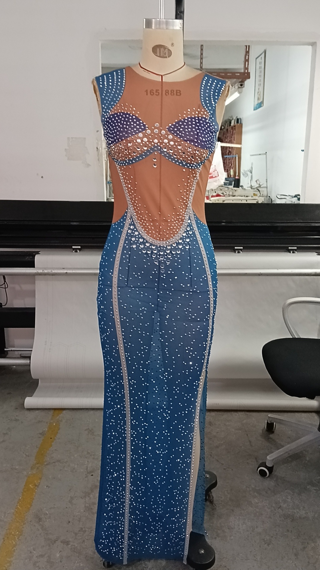 Sexy Tight Fitting High Stretch Dress Sparkling Rhinestone Pearl Evening Dress