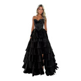 Strapless Tiered Puff Ball Gown Long Dress Slim Strapless Evening Gown（Processing time need 3-6 days）