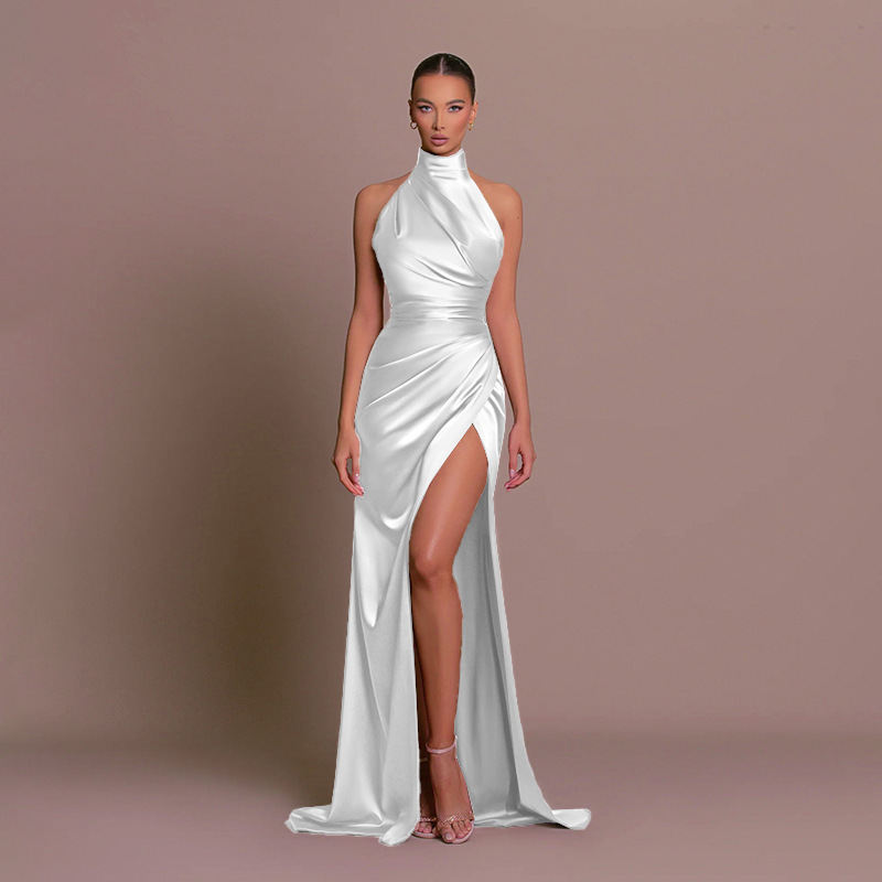 Chic Halter Neck Sleeveless Long Dress Slim Waist Mermaid Slit Evening Dress(Processing time need 3-6 days)