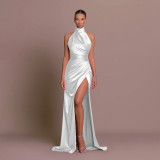 Chic Halter Neck Sleeveless Long Dress Slim Waist Mermaid Slit Evening Dress（Processing time need 3-6 days）