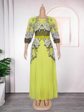 Elegant Long Dress Africa Women's Plus Size Print Pleated Chiffon Dress