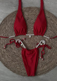 Solid Color Beach Bikini Sexy Low Back Two-Piece Swimsuit