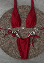 Solid Color Beach Bikini Sexy Low Back Two-Piece Swimsuit