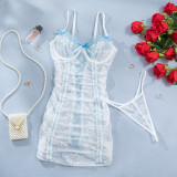 Women Lace-Up See-Through Contrast Lace Dress