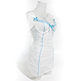 Women Lace-Up See-Through Contrast Lace Dress