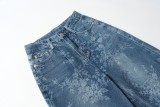 Blue Jacquard Denim Pants Women Loose Wide Leg Straight Leg Trousers
