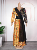 Africa Women's Muslim Color Block Print Plus Size Long Dress
