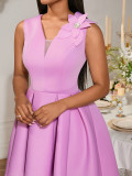 Summer Floral Sleeveless A-Line Short Dress Deep V Elegant Party Evening Gown