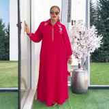 Africa Plus Size Women's Muslim Beaded Loose Dress