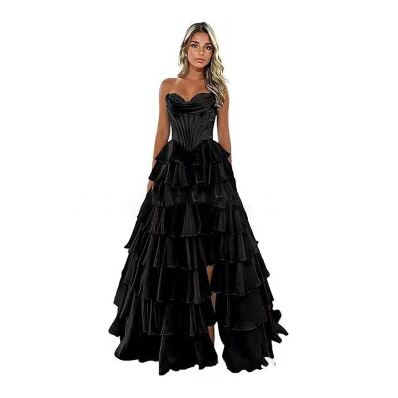Strapless Tiered Puff Ball Gown Long Dress Slim Strapless Evening Gown(Processing time need 3-6 days)