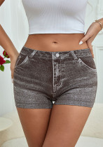 Women's Seamless Simulated Denim Pattern Print Outdoor Wear High Stretch Breathable Mid-Rise Square Leg Shorts