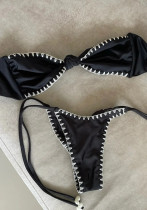 Solid Color Two-Piece Swimsuit Sexy Lace Triangle Low Back Bikini Set