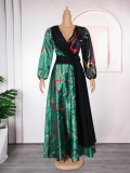 Africa Women's Muslim Color Block Print Plus Size Long Dress