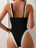 Sexy Deep V Low Back Solid Color One-Piece Swimsuit