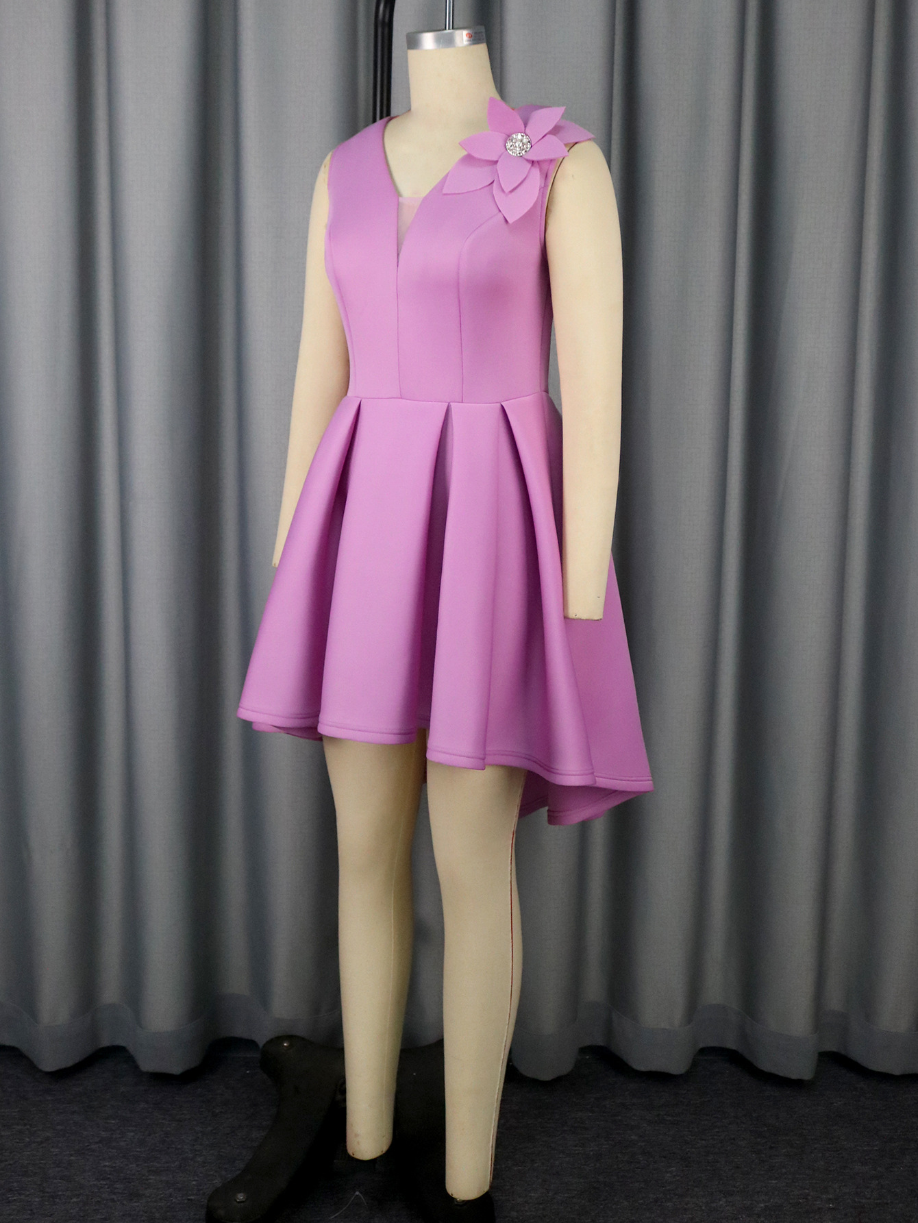 Summer Floral Sleeveless A-Line Short Dress Deep V Elegant Party Evening Gown