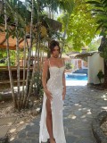 Sexy White Floral Strap Slit Dress