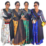 Africa Women's Muslim Color Block Print Plus Size Long Dress