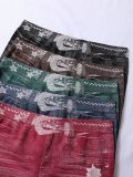 Seamless Simulated Denim Pattern Print Outdoor Wear High Stretch Mid-Rise Women's Square Leg Shorts