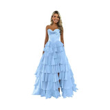Strapless Tiered Puff Ball Gown Long Dress Slim Strapless Evening Gown（Processing time need 3-6 days）