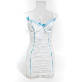 Women Lace-Up See-Through Contrast Lace Dress