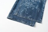 Blue Jacquard Denim Pants Women Loose Wide Leg Straight Leg Trousers