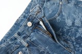 Blue Jacquard Denim Pants Women Loose Wide Leg Straight Leg Trousers