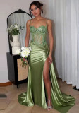 Satin Slit Sexy Evening Gown Strap Long Dress Slim Waist Slimming Ball Gown（Processing time need 3-6 days）