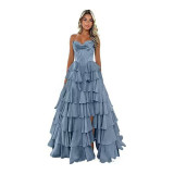 Strapless Tiered Puff Ball Gown Long Dress Slim Strapless Evening Gown（Processing time need 3-6 days）