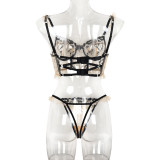 Women Floral Embroidered Polka Dot Mesh See-Through Sexy Two-Piece Lingerie Set