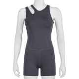 Women Casual Sporty Asymmetrical Strap Hollow Solid Fitness Yoga Jumpsuit