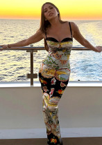 Women Fall Style Print Sleeveless Strap Dress